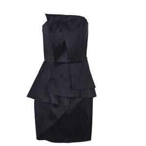 VTG Cache Strapless Black Ruffle Dress Size 4 Gothic Prom Cocktail Mini LBD